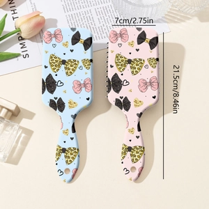 Brosses à cheveux rose et bleu avec motif nœud doux pour massage et coiffage