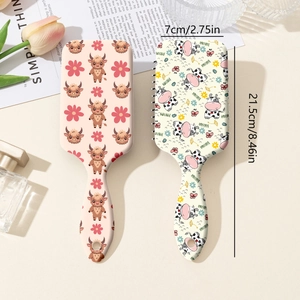 Brosse à cheveux pneumatique avec motif floral de vache des Highlands pour massage