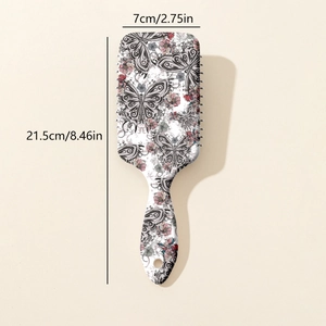 Brosse à cheveux imprimé papillon et fleurs avec coussin d'air et mesures de taille