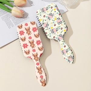 Brosses à cheveux à coussin d'air avec motifs vache et fleurs pour massage du cuir chevelu