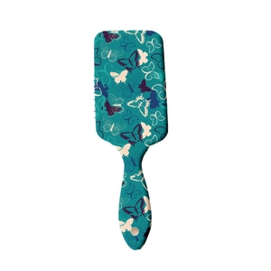 Brosse à cheveux vintage imprimé papillon avec coussin d'air bleu et manche long