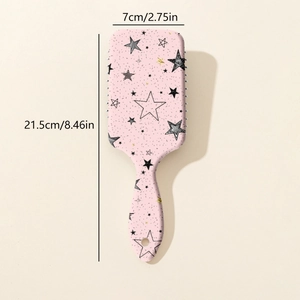 Brosse à cheveux massante rose à motif d'étoiles avec poignée ergonomique de soin