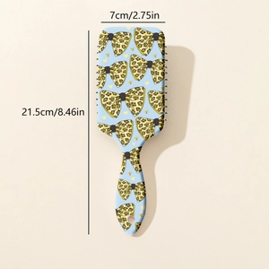 Blue air cushion hair brush with leopard bow print and heart pattern for scalp massage