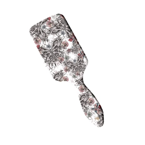 Brosse à cheveux massante avec imprimé papillon et fleur avec coussin pneumatique