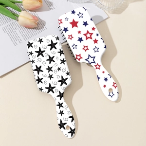 Star pattern hair brush set featuring black starfish and colorful pentagram prints