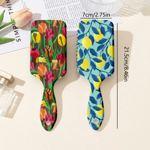 Floral and lemon print paddle hairbrush set with ergonomic massage air cushion base