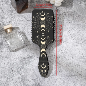 Brosse à cheveux rectangulaire avec motif lune et zodiaque sur fond en pierre