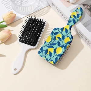 Retro abstract lemon print floral air cushion hairbrush with ergonomic long handle