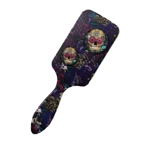 Gothic skull air cushion hairbrush with purple mushroom vine pattern and massage pins