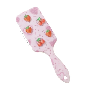 Pink floral paddle hairbrush with 3D fruit accents and glitter hearts for girls