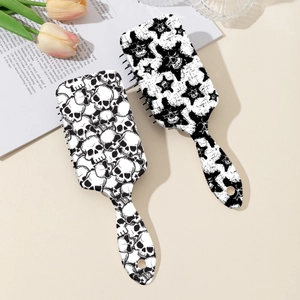 Punk Skull Pentagram Print Air Cushion Hair Brush Scalp Massage Paddle Detangling Brush For Women Black White ABS Hair Comb