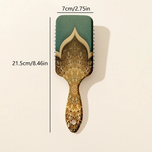 Ethnic pattern paddle hairbrush with 21.5cm length and 7cm width dimensions