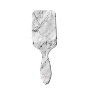 Gray marble pattern hair cushion brush with anti-tangle bristles and hanging hole