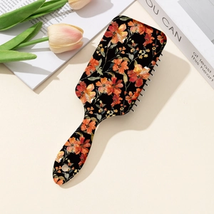 Vintage Floral Print Cushion Hair Brush Detangling Scalp Massage Comb Ergonomic Handle For Long Hair Women Daily Hair Care Tool