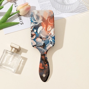 Retro oil painting flower paddle hairbrush with artistic floral print on beige background