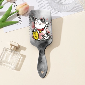 Lucky cat pattern hair brush with ink wash texture and air cushion scalp massage feature