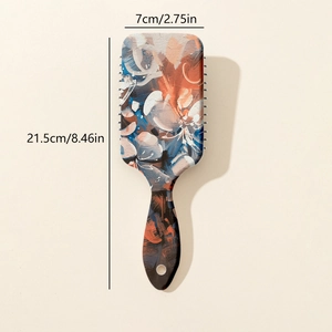 Detailed view of vintage oil painting floral hairbrush with measurement specifications