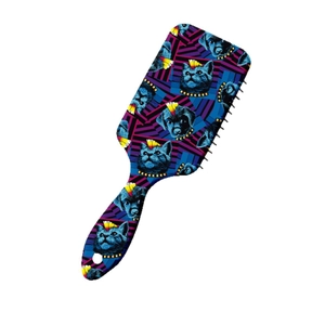 Punk animal print paddle hairbrush with colorful mohawk cat design for scalp massage