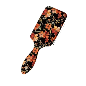 Floral hair brush for detangling hair with vintage orange and yellow patterns