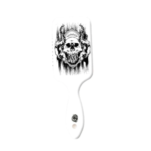 Gothic skull Aztec print detangling hair brush with cushioned massage paddle and white handle