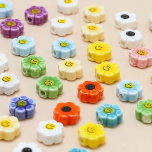 Colorful ceramic flower smiley face beads for DIY jewelry making and handmade crafts