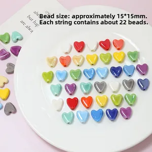 Macro shot of 15x15mm colorful heart ceramic beads for DIY jewelry making kits