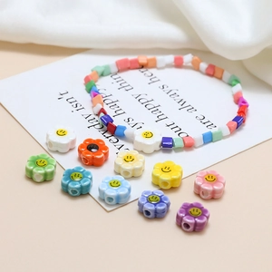 Handmade smile face flower ceramic beads and colorful beaded bracelets for DIY jewelry making
