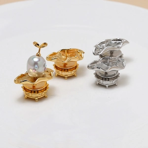 Bases de joyería de hoja de loto en oro y plata con accesorios de perlas barrocas