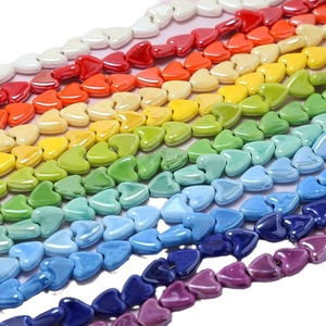 Glossy colorful heart ceramic beads for DIY jewelry making in multiple rainbow colors