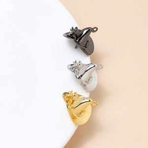 Three gold, silver, and black metal witch hat charms with cats for DIY jewelry making