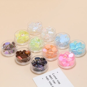 Macro detail of aurora resin stones in 10 colors for nail art and DIY jewelry making