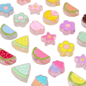 Colorful macaron resin beads set with cute shapes like stars and flowers for DIY jewelry