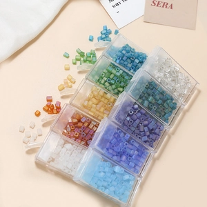 4mm colorful square frosted glass beads set in clear organizer box for DIY jewelry making