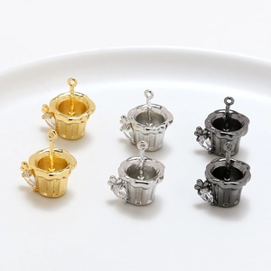 Pendentifs mini tasse en or, argent et noir fusil ornés de zircons pour bijoux DIY