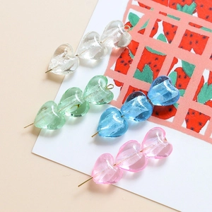 Perles en verre en forme de cœur avec feuilles d'or pour la création de bijoux DIY