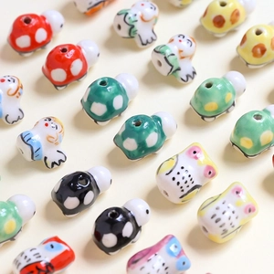 Colorful cartoon animal ceramic beads for DIY jewelry making including turtle and owl shapes