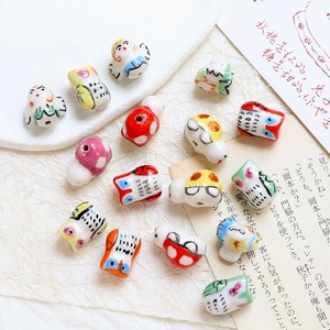 DIY ceramic animal beads set for jewelry making with colorful owl and angel shapes