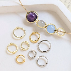 Gold Plated Copper Twisted Bezel Ring Double Hole Lace Round Connector For DIY Bracelet Necklace Artificial Pearl Beads Jewelry Making Accessories