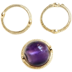 Gold plated beaded lace ring base with purple gemstone for DIY jewelry making