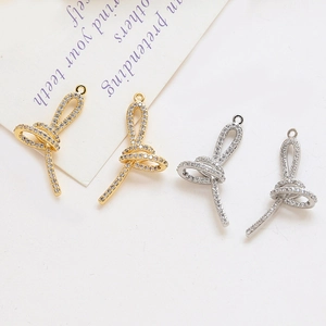 Schleifenanhänger mit Zirkonia-Besatz für DIY-Schmuckherstellung in Gold und Silber