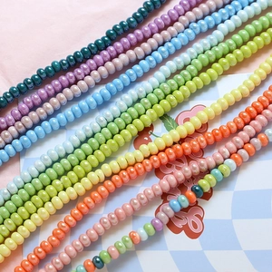 Colorful macaron ceramic beads for DIY jewelry making, vibrant glossy bead strands
