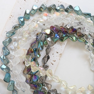 Irregular faceted crystal glass beads in iridescent, matte, and smoky colors for DIY jewelry