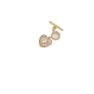 Gold plated heart OT toggle clasp with cubic zirconia and white pearl shell for DIY jewelry