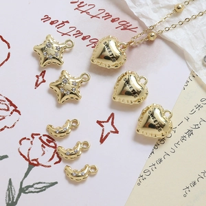 Gold plated heart star and moon pendants with cubic zirconia for DIY jewelry making