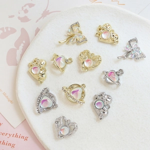 Pendentifs cœur et planète en opale colorée pour bijoux DIY plaqué or et argent brillant