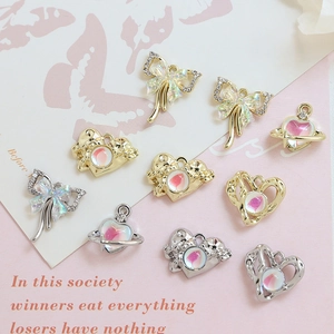 Pendentifs cœur et planète colorés avec cristaux pour bijoux DIY en différents modèles