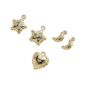 Gold-plated star, moon and sweetie heart charms with zircon for DIY jewelry making