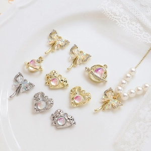 Pendentifs en Alliage Cœur Planète Nœud Iridescent DIY Bijoux Strass Incrusté Or Argent Charmes Accessoires Collier