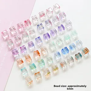 Macro view of 6mm transparent colorful cubic glass beads for DIY jewelry making