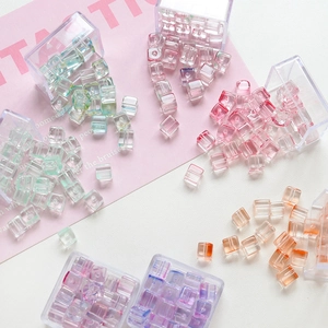 Colorful cube glass beads with holes and storage box for DIY jewelry making